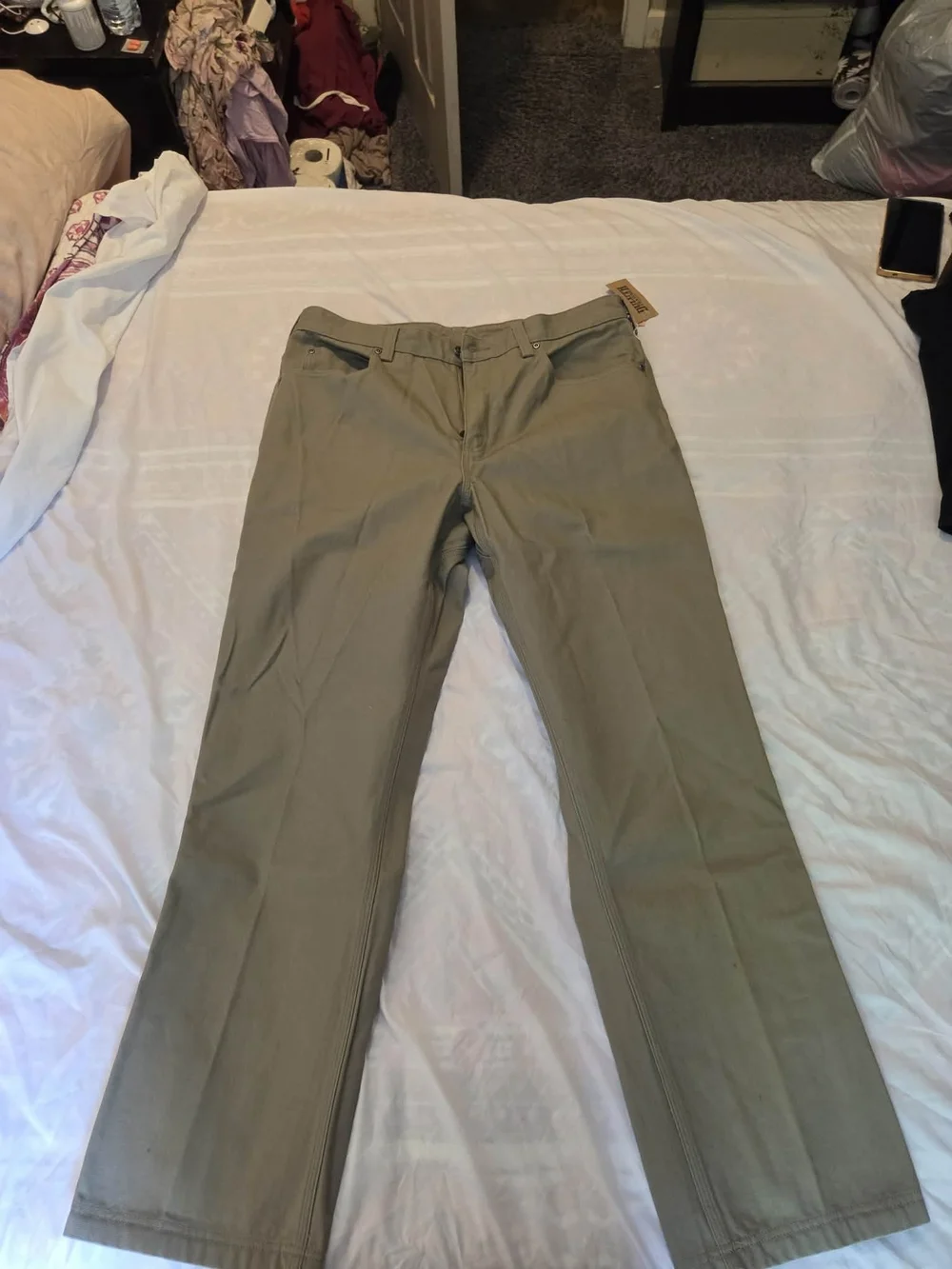 Duluth Trading Co. Tan/Natural Fire Hose 5-Pocket Jeans Tag